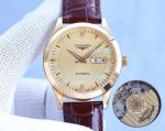 High Quality Replica Longines Gold Face Bronw Leather Strap Watch